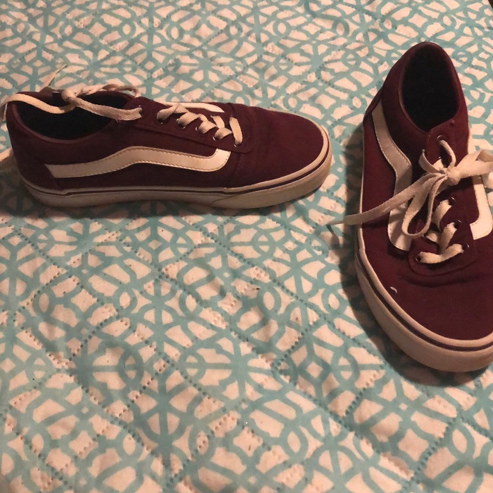 maroon colored vans - old skool style